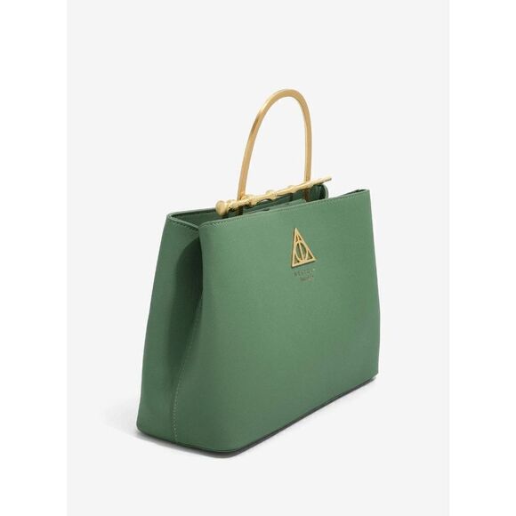 Loungefly Harry Potter Deathly Hallows Elder Wand Green Gold Handbag Purse - Picture 2 of 5